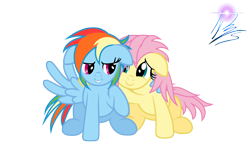 Size: 8000x4800 | Tagged: safe, artist:nightmaremoons, fluttershy, rainbow dash, pegasus, pony, absurd resolution, alternate hairstyle, female, flutterdash, lesbian, shipping, simple background, transparent background, vector