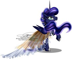 Size: 1200x980 | Tagged: safe, artist:tiffanymarsou, princess luna, alicorn, pony, clothes, dress, gala dress, raised hoof, simple background, solo, transparent background, watermark