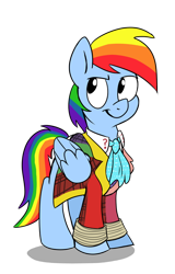 Size: 448x700 | Tagged: safe, artist:jaybugjimmies, artist:spainfischer, doctor whooves, rainbow dash, pegasus, pony, 20% cooler, clothes, cosplay, cravat, doctor who, felt, frock coat, polka dots, rainbow dash always dresses in style, shirt, sixth doctor, tartan, waistcoat