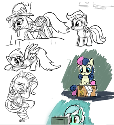 Size: 747x818 | Tagged: safe, artist:bambooharvester, bon bon, daring do, lyra heartstrings, rainbow dash, rarity, scootaloo, sweetie drops, pegasus, pony, unicorn, sketch dump