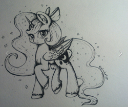 Size: 659x551 | Tagged: safe, artist:emi~ket, princess luna, alicorn, pony, black and white, bow, drawing, grayscale, hair bow, monochrome, paper, solo, traditional art