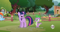 Size: 1587x863 | Tagged: safe, screencap, rainbow dash, spike, twilight sparkle, dragon, pegasus, pony, youtube caption, youtube link