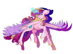 Size: 1024x759 | Tagged: safe, artist:crazyaniknowit, artist:darkblitzart, princess cadance, alicorn, pony, collaboration, magic, raised hoof, solo, spread wings