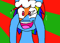 Size: 480x350 | Tagged: safe, artist:bluethemoonwolf, rainbow dash, pegasus, pony, christmas, excited, happy, hat, santa hat