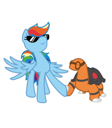 Size: 700x800 | Tagged: safe, artist:otterlore, rainbow dash, pegasus, pony, crossover, pokémon, simple background, sunglasses, torkoal, transparent background