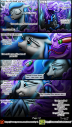 Size: 1200x2114 | Tagged: safe, artist:bonaxor, king sombra, princess luna, alicorn, pony, unicorn, comic:corruption, comic, crying, dark magic, magic, sharp teeth, teeth