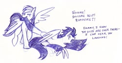 Size: 607x313 | Tagged: safe, artist:crowneprince, rainbow dash, soarin', pegasus, pony, clothes, fanfic, female, male, monochrome, shipping, sketch, soarindash, socks, straight, traditional art, undressing