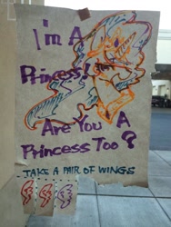 Size: 768x1024 | Tagged: artist needed, safe, princess celestia, 2014, convention, everfree northwest, flyer, i'm a princess are you a princess too?, irl, poster, princess, traditional art, wings