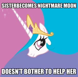 Size: 1494x1486 | Tagged: safe, princess celestia, alicorn, pony, background pony strikes again, celestia hate, cuckolding in the description, jontron thread, meme, op is a cuck, op is trying to start shit, solo