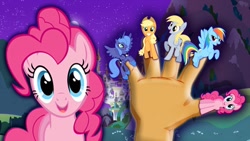 Size: 1280x720 | Tagged: safe, applejack, derpy hooves, pinkie pie, princess luna, rainbow dash, alicorn, earth pony, pegasus, pony, female, finger family, hand, mare, s1 luna