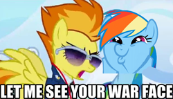 Size: 616x353 | Tagged: safe, rainbow dash, spitfire, pegasus, pony, dashface, gunnery sergeant hartman, let me see your war face, rainbow crash, so awesome, war face