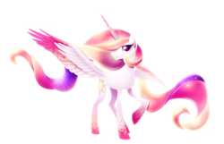 Size: 1400x900 | Tagged: safe, artist:sylvaur, princess celestia, alicorn, pony, female, mare, rainbow power, rainbow power-ified, simple background, solo, transparent background