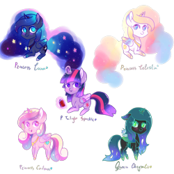 Size: 5000x5000 | Tagged: safe, artist:mlpfimcp, princess cadance, princess celestia, princess luna, queen chrysalis, twilight sparkle, twilight sparkle (alicorn), alicorn, changeling, changeling queen, pony, absurd resolution, alicorn tetrarchy, female, mare, pointy ponies