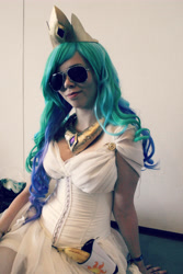 Size: 3110x4665 | Tagged: safe, artist:sewingintherain, princess celestia, human, banana, cosplay, irl, irl human, photo, solo, sunglasses