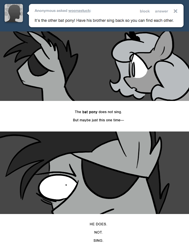 Size: 666x882 | Tagged: safe, artist:egophiliac, princess luna, oc, oc:sunshine smiles (egophiliac), bat pony, pony, eyepatch, filly, grayscale, monochrome, moonstuck, woona, younger