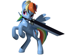 Size: 800x600 | Tagged: safe, artist:clawed-nyasu, rainbow dash, pegasus, pony, 3d, 3d model, buster sword, final fantasy, final fantasy vii, simple background, sword, transparent background, weapon