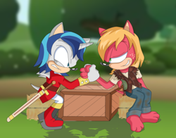 Size: 614x482 | Tagged: dead source, safe, artist:atomiclance, big macintosh, shining armor, anthro, plantigrade anthro, arm wrestling, male, paws, sonic the hedgehog (series), sonicified