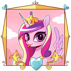 Size: 1000x1000 | Tagged: safe, artist:9seconds, princess cadance, alicorn, pony, bust, cute, cutedance, female, heart eyes, looking at you, mare, raspberry, silly, silly pony, smiling, solo, tongue out, wingding eyes