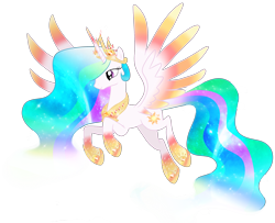 Size: 3000x2441 | Tagged: safe, artist:moonlightprincess002, princess celestia, alicorn, pony, female, flying, mare, rainbow power, rainbow power-ified, simple background, solo, spread wings, transparent background, vector