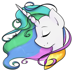 Size: 1024x1002 | Tagged: safe, artist:midnightpremiere, princess celestia, alicorn, pony, bust, female, horn, mare, multicolored mane, solo, white coat