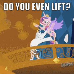 Size: 360x360 | Tagged: safe, edit, edited screencap, screencap, princess cadance, shining armor, alicorn, pony, unicorn, the crystal empire, all new, animated, do you even lift, epic wife tossing, gif, horn crystals, image macro, loop, meme, reversed, text, wife tossing
