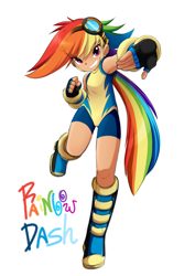 Size: 600x849 | Tagged: safe, artist:bleedman, artist:g-blue16, rainbow dash, human, armpits, cute, dashabetes, humanized, solo, wonderbolt trainee uniform, wonderbolts