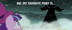Size: 583x243 | Tagged: safe, edit, edited screencap, screencap, princess luna, snowfall frost, starlight glimmer, alicorn, pony, a hearth's warming tail, meme, spirit of hearth's warming yet to come, text