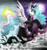 Size: 1000x1069 | Tagged: safe, artist:flutterthrash, princess celestia, alicorn, pony, black vine, clothes, metal, moon, motorhead, skull, sun