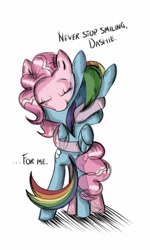 Size: 614x1024 | Tagged: safe, artist:twilightspc, pinkie pie, rainbow dash, earth pony, ghost, pegasus, pony, fanfic:bittersweet, bipedal, dead, feels, female, hug, mare, sad, spirit