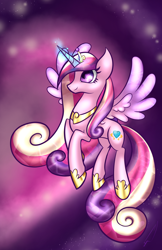 Size: 1024x1583 | Tagged: safe, artist:celliron, princess cadance, alicorn, pony, female, flying, horn, solo