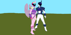 Size: 1367x678 | Tagged: safe, artist:darthcraftus, princess cadance, shining armor, alicorn, pony, unicorn, equestria sentai ponyranger, female, male, power rangers, sentaified, shiningcadance, shipping, straight, super sentai