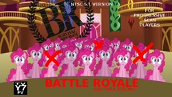 Size: 640x360 | Tagged: safe, edit, edited screencap, screencap, pinkie pie, earth pony, pony, too many pinkie pies, battle royale, clone, female, mare, multeity, pinkie clone, pinkie genocide, tara strong, too much pink energy is dangerous, tv rating, tv-y7