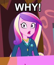 Size: 325x386 | Tagged: safe, dean cadance, princess cadance, equestria girls, friendship games, image macro, meme, reaction image, solo, why