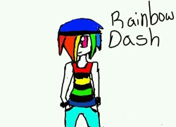 Size: 1024x737 | Tagged: safe, artist:ask-coolrainbowdash, rainbow dash, clothes, female, humanized, multicolored hair, rule 63