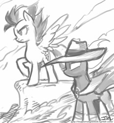 Size: 735x788 | Tagged: safe, artist:johnjoseco, mare do well, rainbow dash, pegasus, pony, grayscale, monochrome