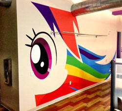 Size: 640x580 | Tagged: safe, rainbow dash, pegasus, pony, minimalist, mural, photo, the hub, wallpaper