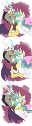 Size: 1504x5776 | Tagged: safe, artist:hansuoddie, discord, princess celestia, alicorn, pony, dislestia, female, kissing, male, shipping, straight