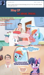 Size: 900x1544 | Tagged: safe, artist:psychroculus, nurse redheart, rainbow dash, pegasus, pony, ask, ask heavy of ponyville, crossover, glasses, medic, team fortress 2