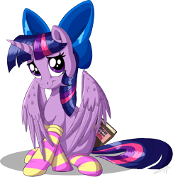 Size: 1340x1375 | Tagged: safe, artist:sirzi, twilight sparkle, twilight sparkle (alicorn), alicorn, pony, :t, book, bow, clothes, cute, female, hair bow, hnnng, looking at you, mare, shy, simple background, sirzi is trying to murder us, sitting, smiling, socks, solo, spread wings, stockings, striped socks, thigh highs, transparent background, twiabetes, weapons-grade cute, wings