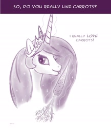 Size: 2000x2300 | Tagged: safe, artist:10111, princess celestia, alicorn, pony, carrot, princess molestia, solo