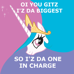 Size: 600x600 | Tagged: artist needed, safe, princess celestia, alicorn, pony, female, image macro, mare, meme, ork, quote, solo, warboss, warhammer (game), warhammer 40k