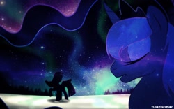 Size: 1920x1200 | Tagged: safe, artist:lilapudelpony, princess luna, twilight sparkle, twilight sparkle (alicorn), alicorn, pony, silhouette