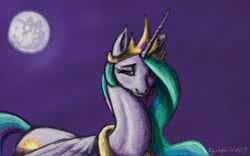 Size: 1280x800 | Tagged: safe, artist:ryuulight, princess celestia, alicorn, pony, mare in the moon, moon, solo