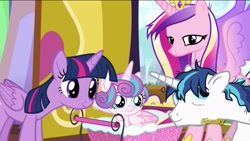 Size: 1920x1080 | Tagged: safe, screencap, princess cadance, princess flurry heart, shining armor, twilight sparkle, twilight sparkle (alicorn), alicorn, pony, unicorn, a flurry of emotions, messy mane, stubble, twilight's castle