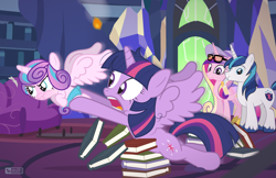 Size: 1350x875 | Tagged: safe, artist:dm29, princess cadance, princess flurry heart, shining armor, twilight sparkle, twilight sparkle (alicorn), alicorn, pony, unicorn, a flurry of emotions, that was fast, twilight's castle