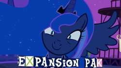 Size: 960x540 | Tagged: safe, edit, edited screencap, editor:watermelon changeling, screencap, princess luna, alicorn, pony, luna eclipsed, expand dong, exploitable meme, meme, solo, spread wings