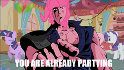 Size: 500x282 | Tagged: safe, pinkie pie, earth pony, pony, crossover, hokuto no ken, image macro, kenshiro, you are already dead