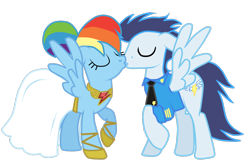 Size: 994x669 | Tagged: safe, artist:luuandherdraws, rainbow dash, soarin', pegasus, pony, female, kissing, male, marriage, shipping, simple background, soarindash, straight, transparent background, vector, wedding