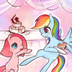 Size: 1000x1000 | Tagged: safe, pinkie pie, rainbow dash, earth pony, pegasus, pony, ask young pinkamena, pinkamena diane pie, younger