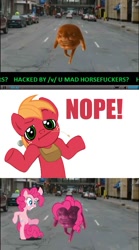 Size: 643x1157 | Tagged: safe, big macintosh, pinkie pie, earth pony, pony, hacked, hackers, haters gonna hate, male, nope, stallion, wat